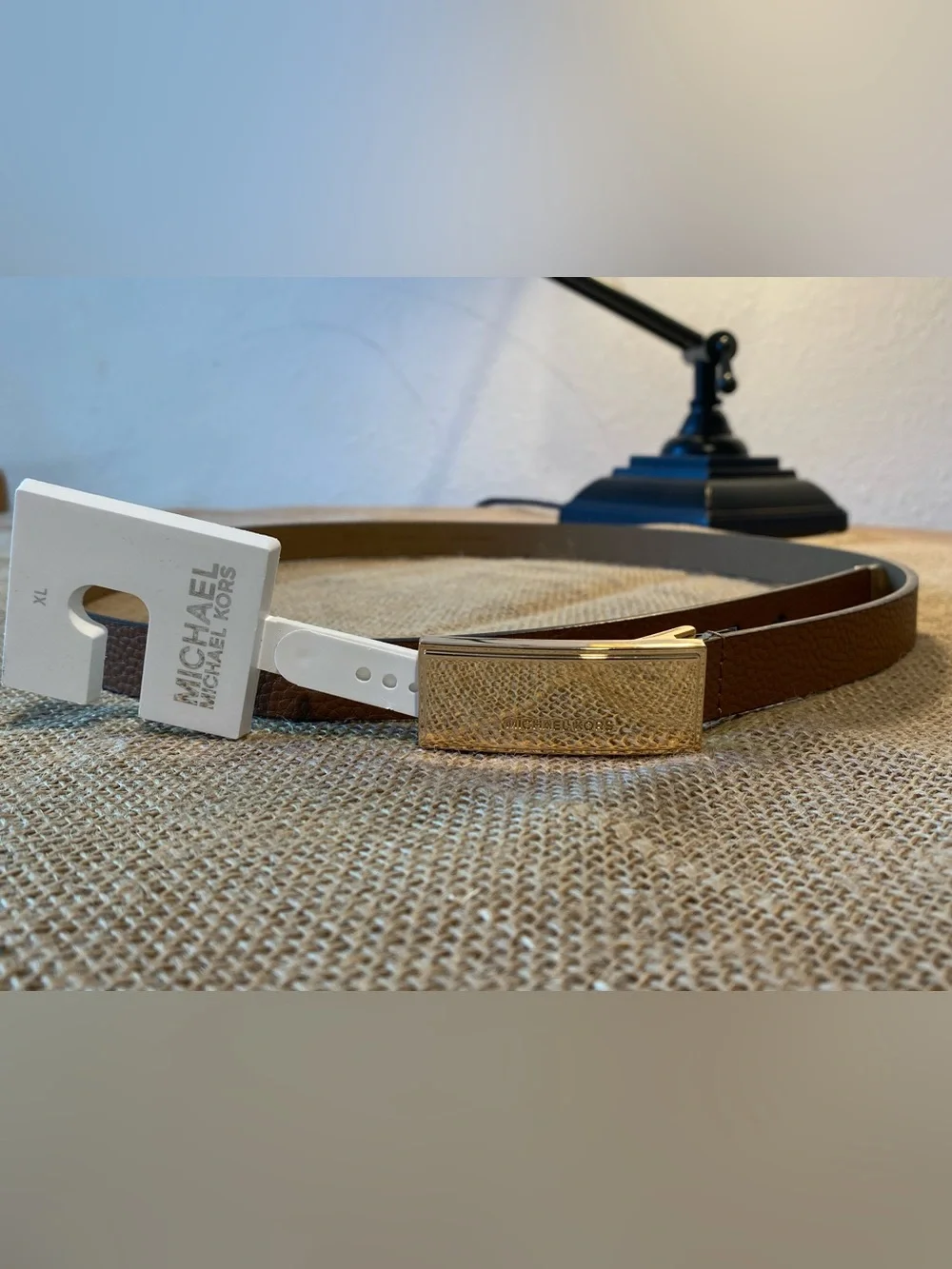 Michael Kors Brown Leather Belt with Gold Plaque